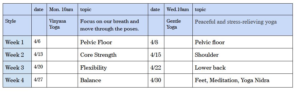Izumi yoga schedule